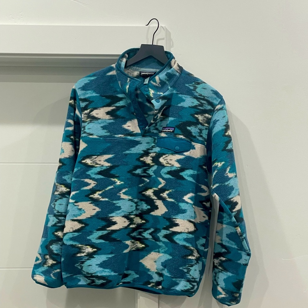 Patagonia Vintage Large Synchilla Trout Tales Elwha Blue Snap-T Fleece